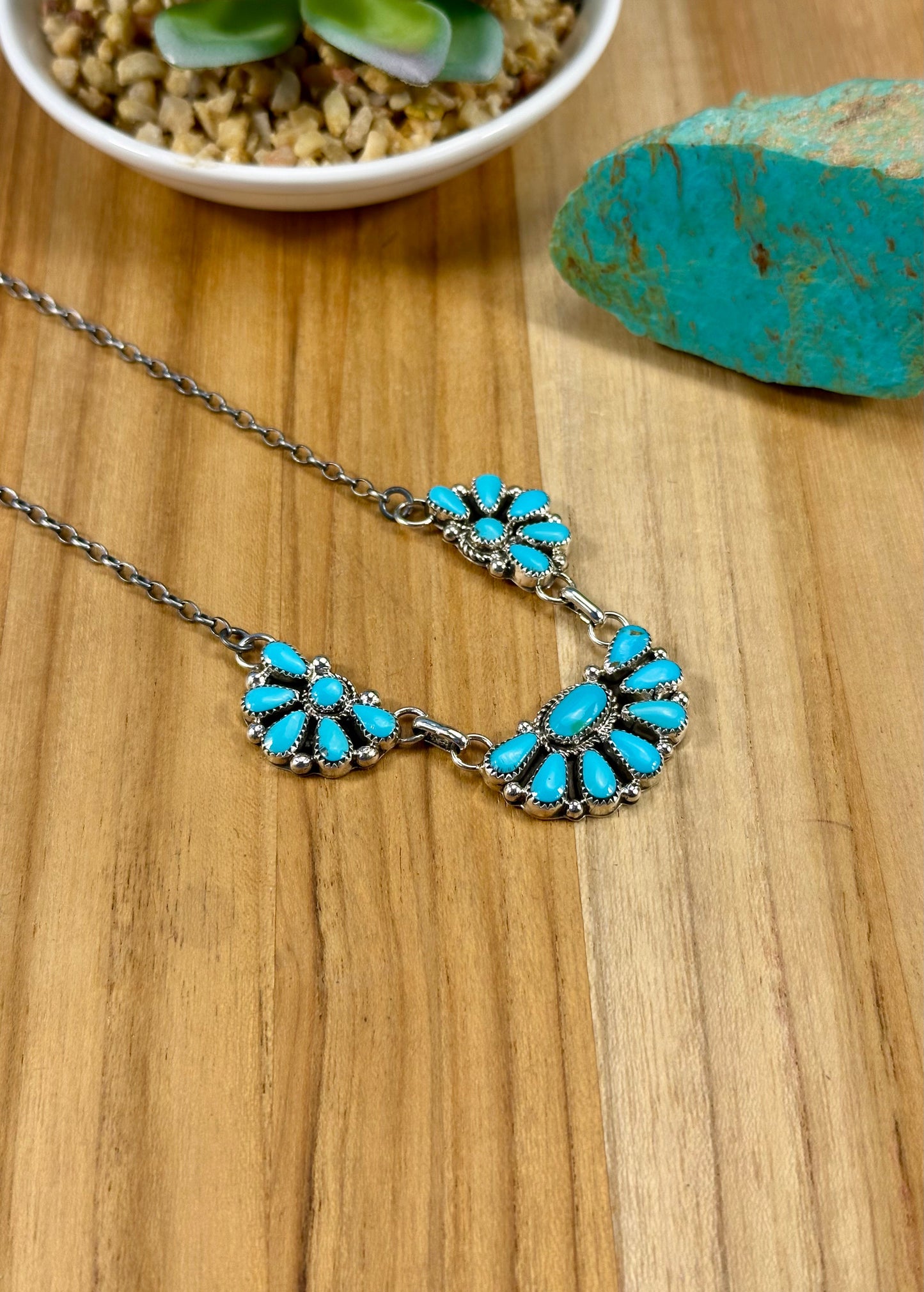 Kingman Turquoise Half Cluster Sterling Necklace