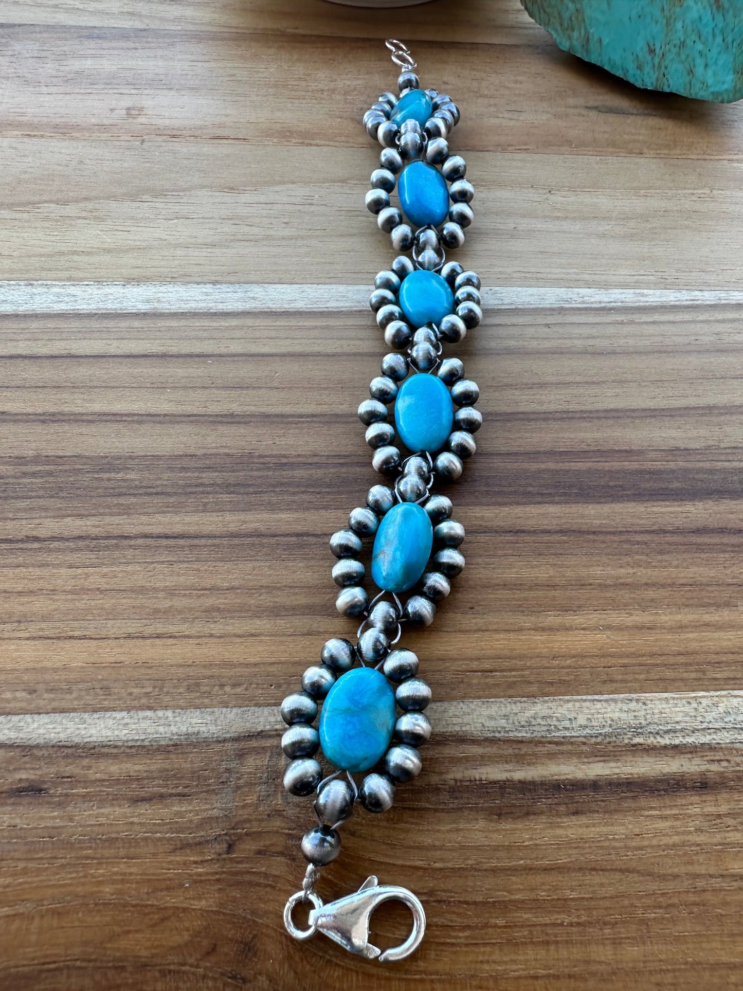 Turquoise Sterling Pearl Flower Bracelet