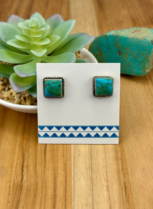 Kingman Turquoise Square Stud Earrings
