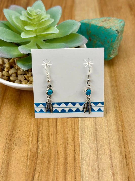 Kingman Turquoise Feather Dangle Earrings