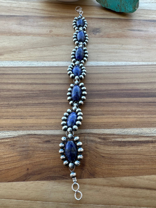 Lapis Silver Pearl Bracelet