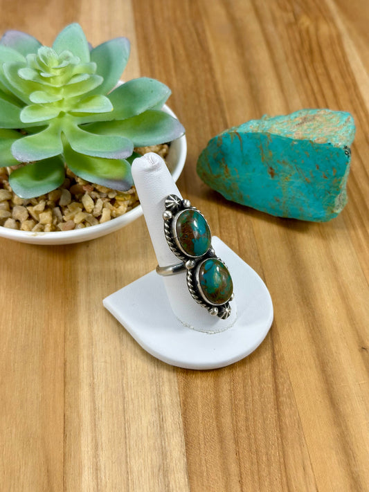 Kingman Turquoise 2 Stone Sterling Ring