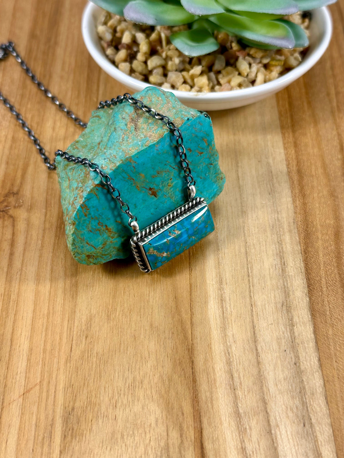 Kingman Turquoise Bar Sterling Necklace