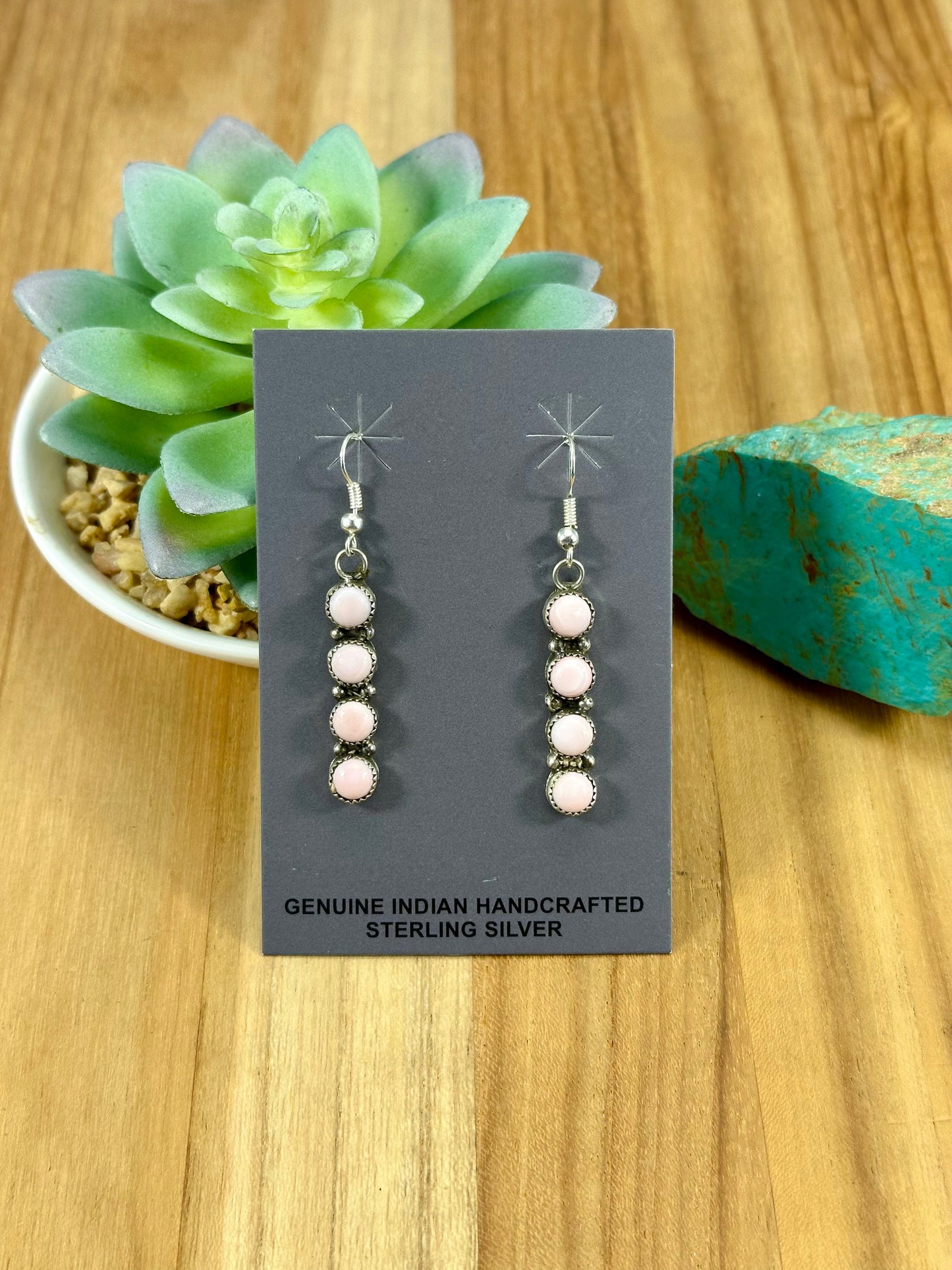 Pink Conch Four Stone Dangle Earrings