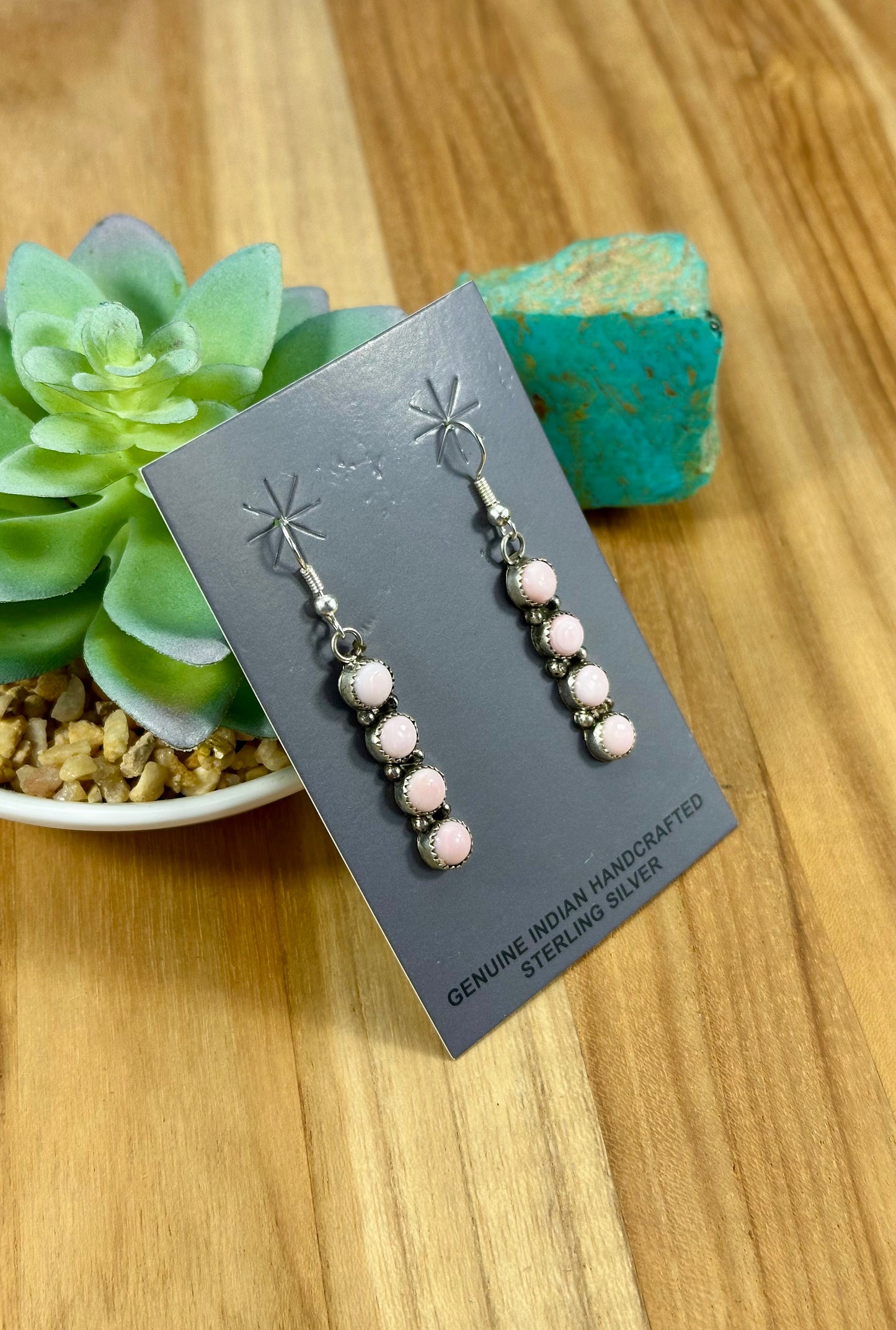Pink Conch Four Stone Dangle Earrings