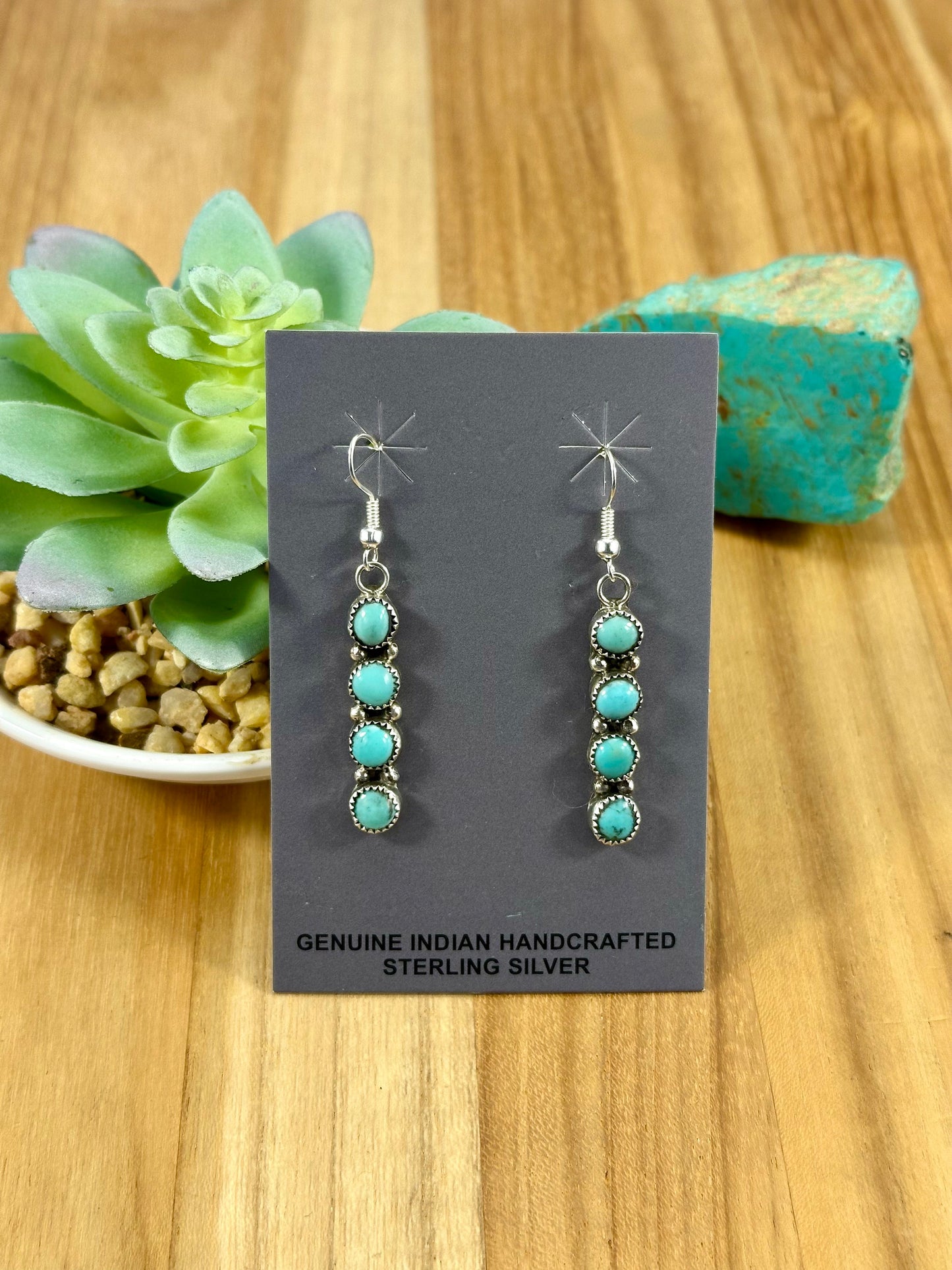 Kingman Turquoise Four Stone Dangle Earrings