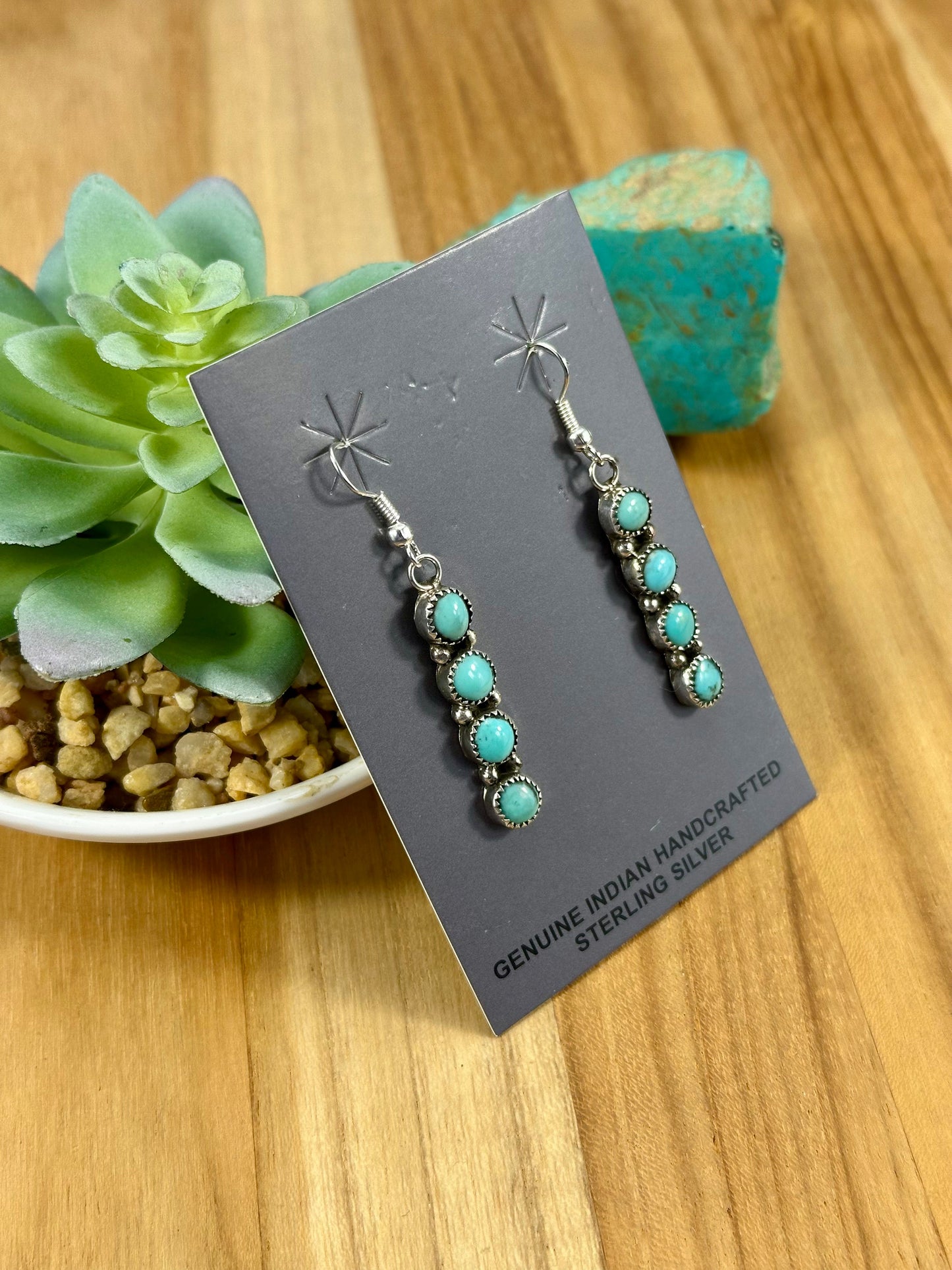 Kingman Turquoise Four Stone Dangle Earrings