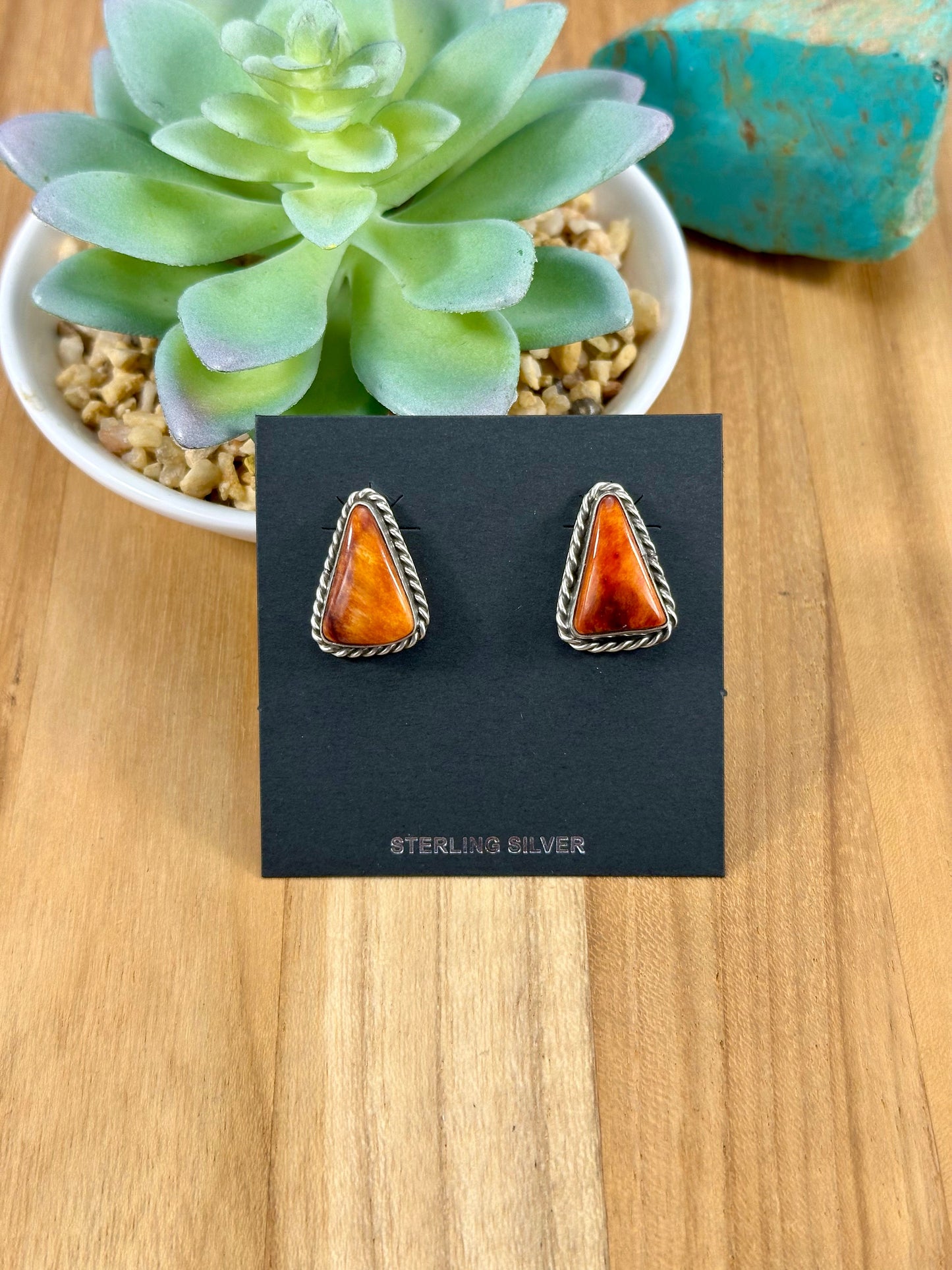 Orange Spiny Triangle Stud Earrings