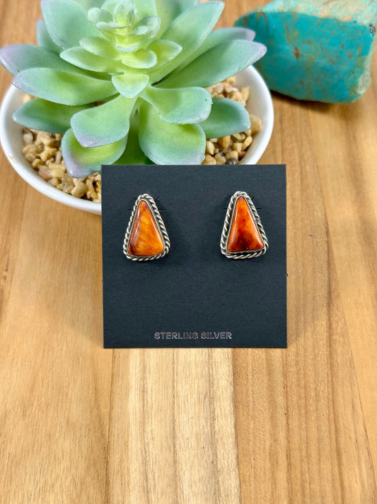 Orange Spiny Triangle Stud Earrings
