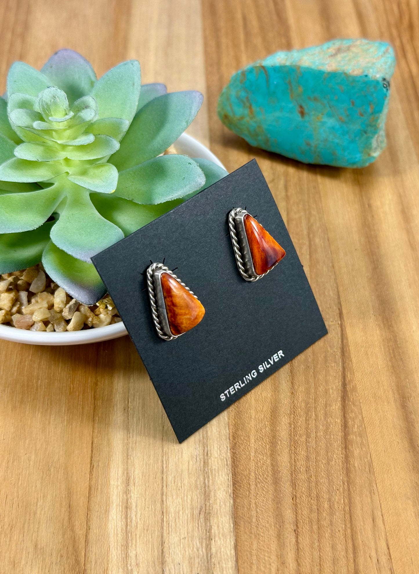 Orange Spiny Triangle Stud Earrings
