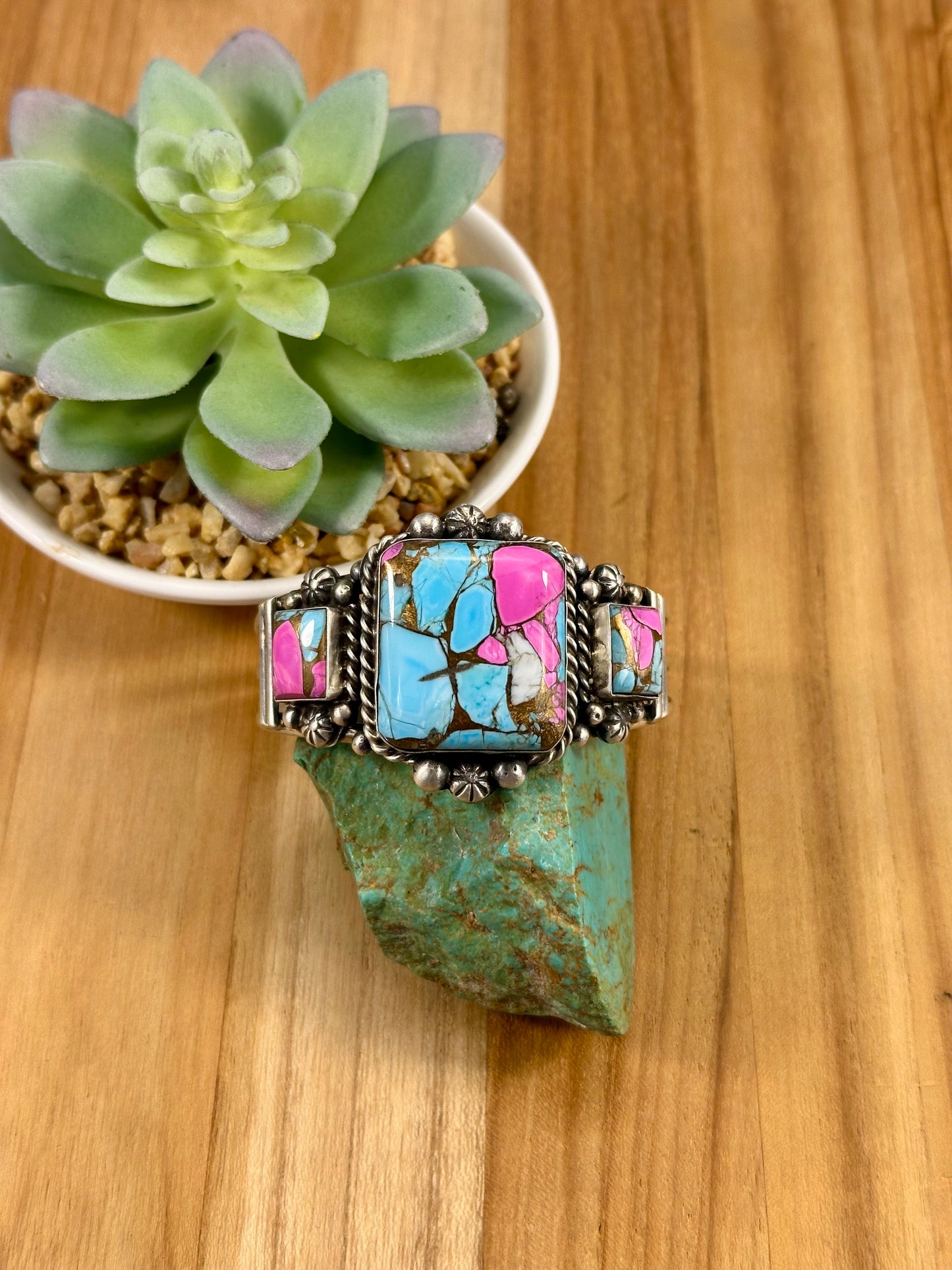Cotton Candy 3 Stone Sterling Cuff