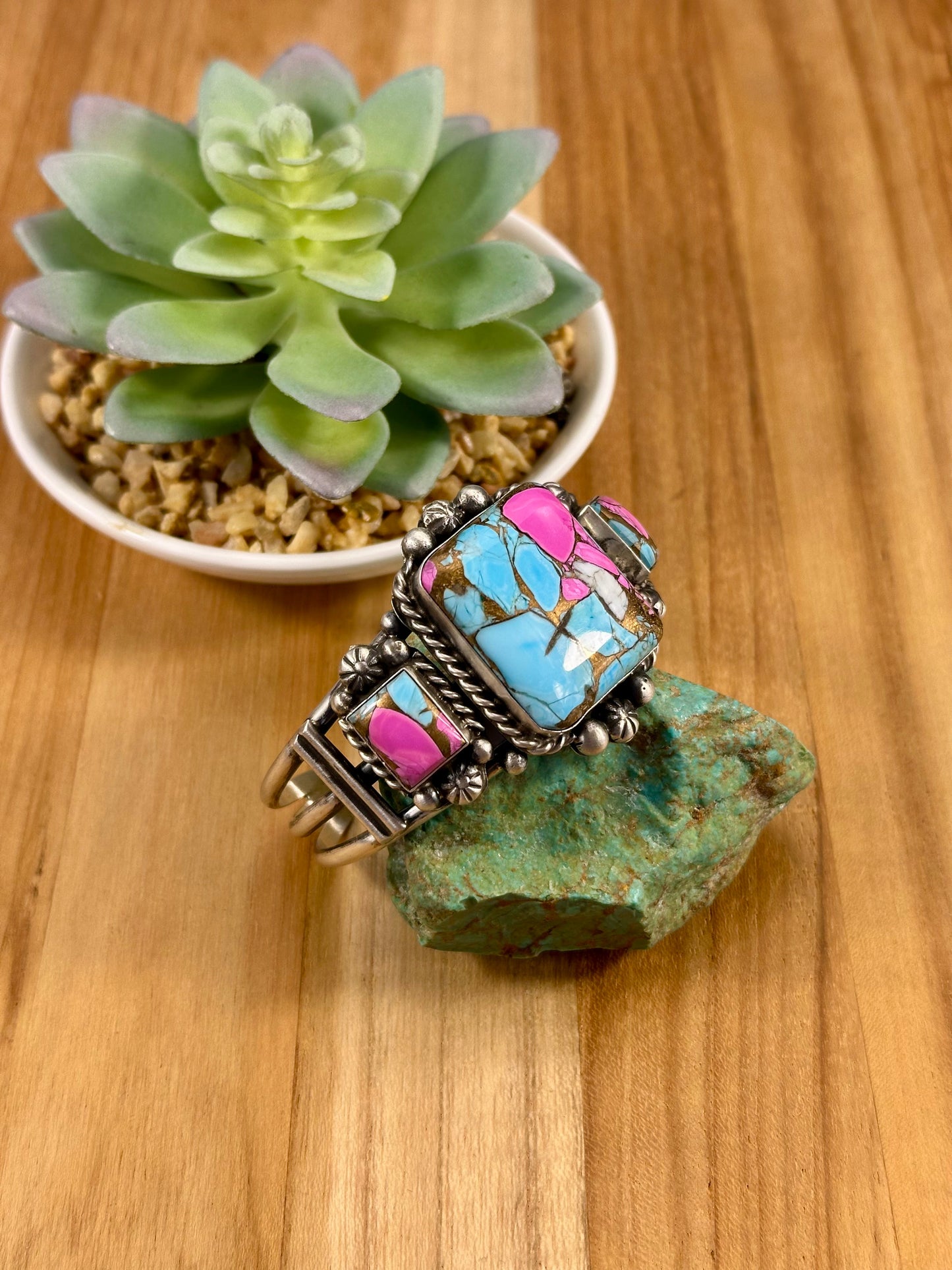 Cotton Candy 3 Stone Sterling Cuff