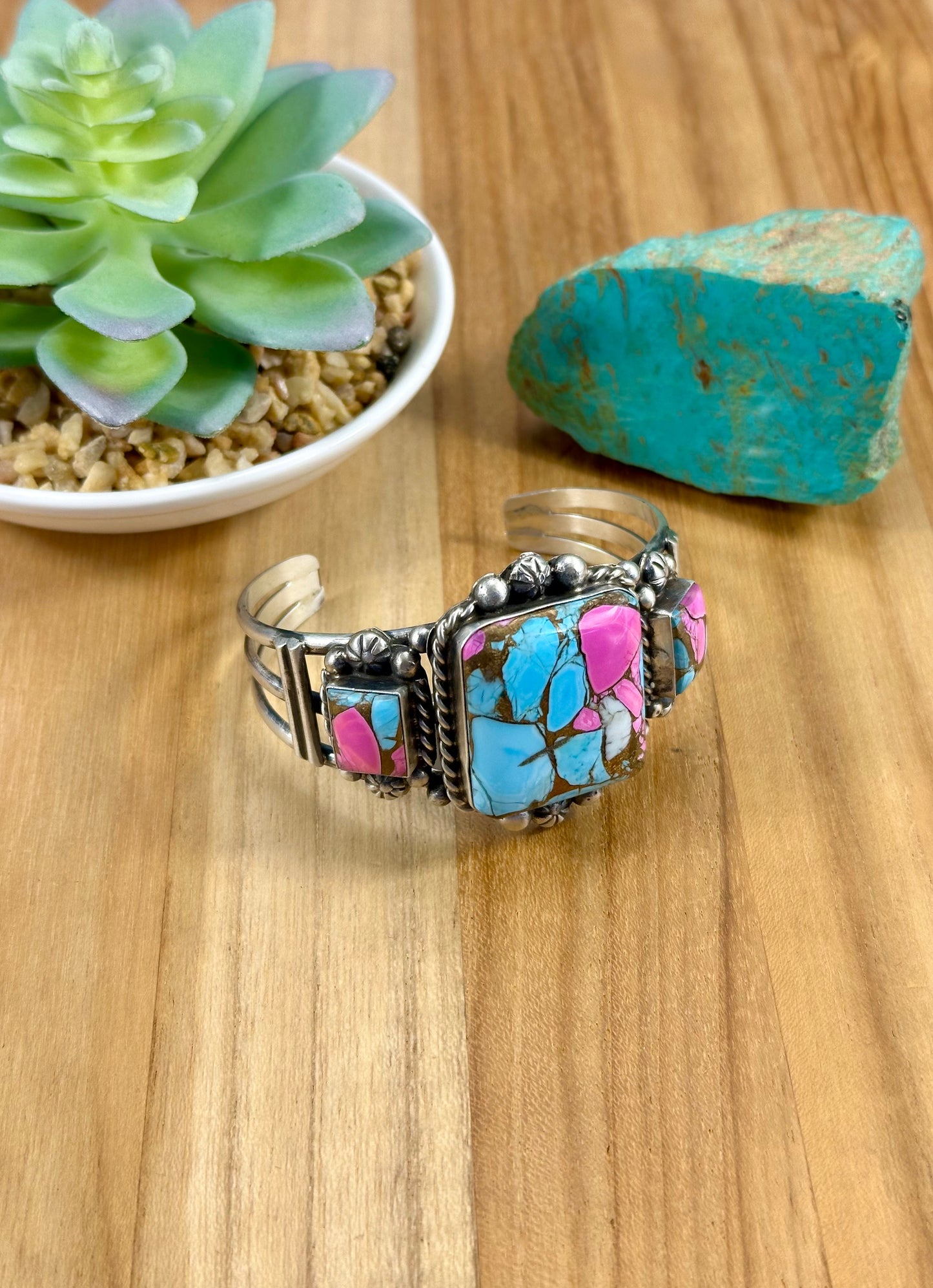 Cotton Candy 3 Stone Sterling Cuff