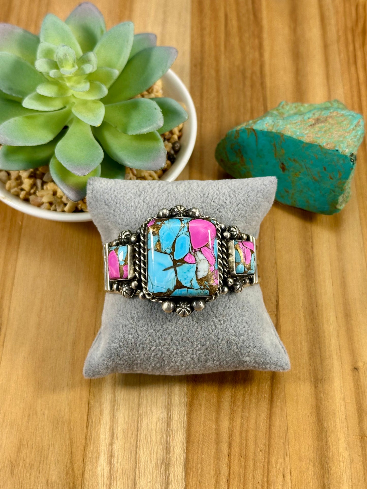 Cotton Candy 3 Stone Sterling Cuff