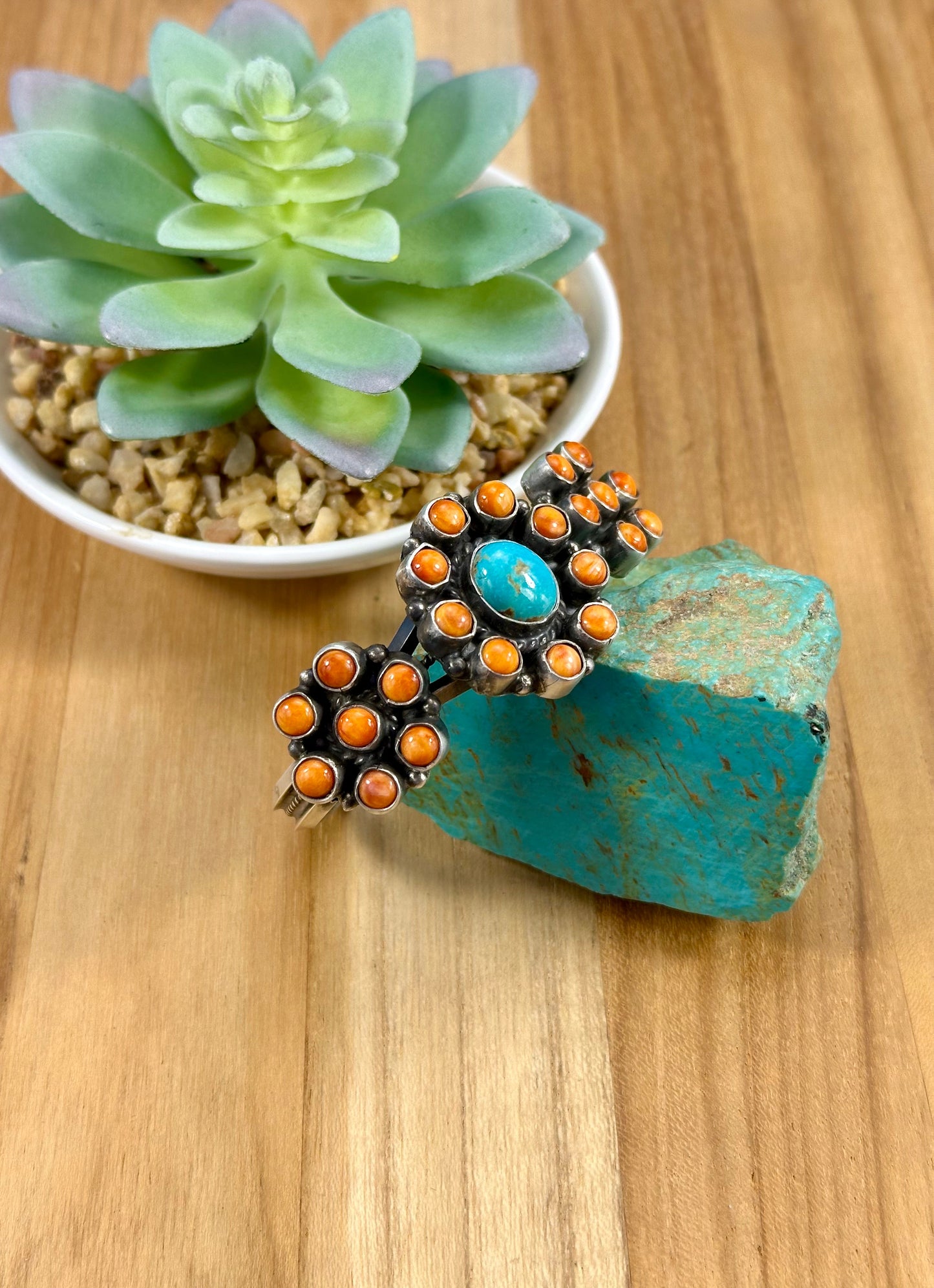 Spiny and Kingman Turquoise Cluster Sterling Cuff