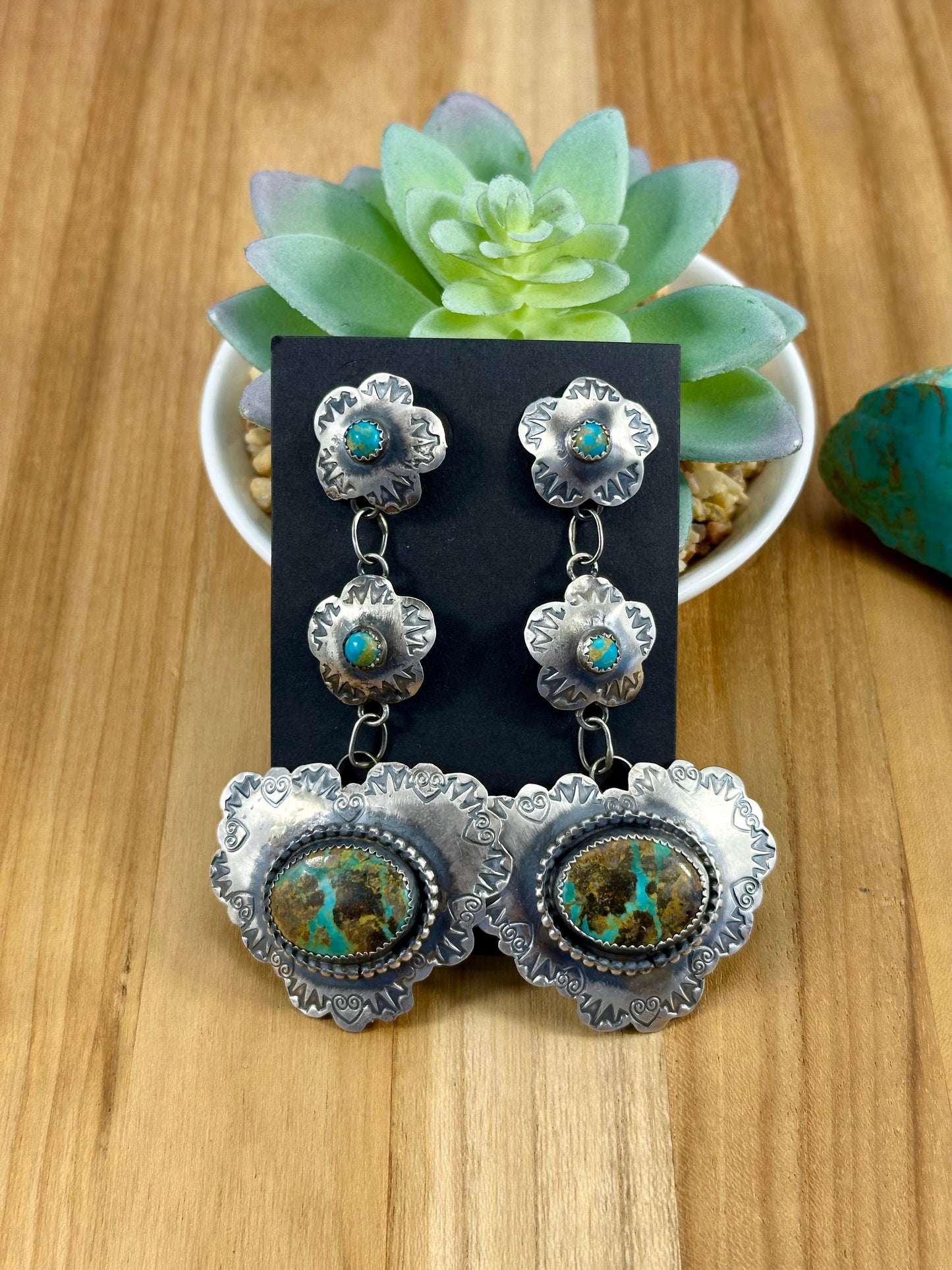 Blackjack & Kingman Turquoise Heart Dangle Earrings