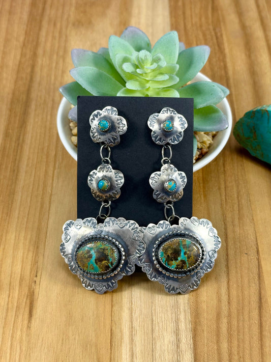 Blackjack & Kingman Turquoise Heart Dangle Earrings