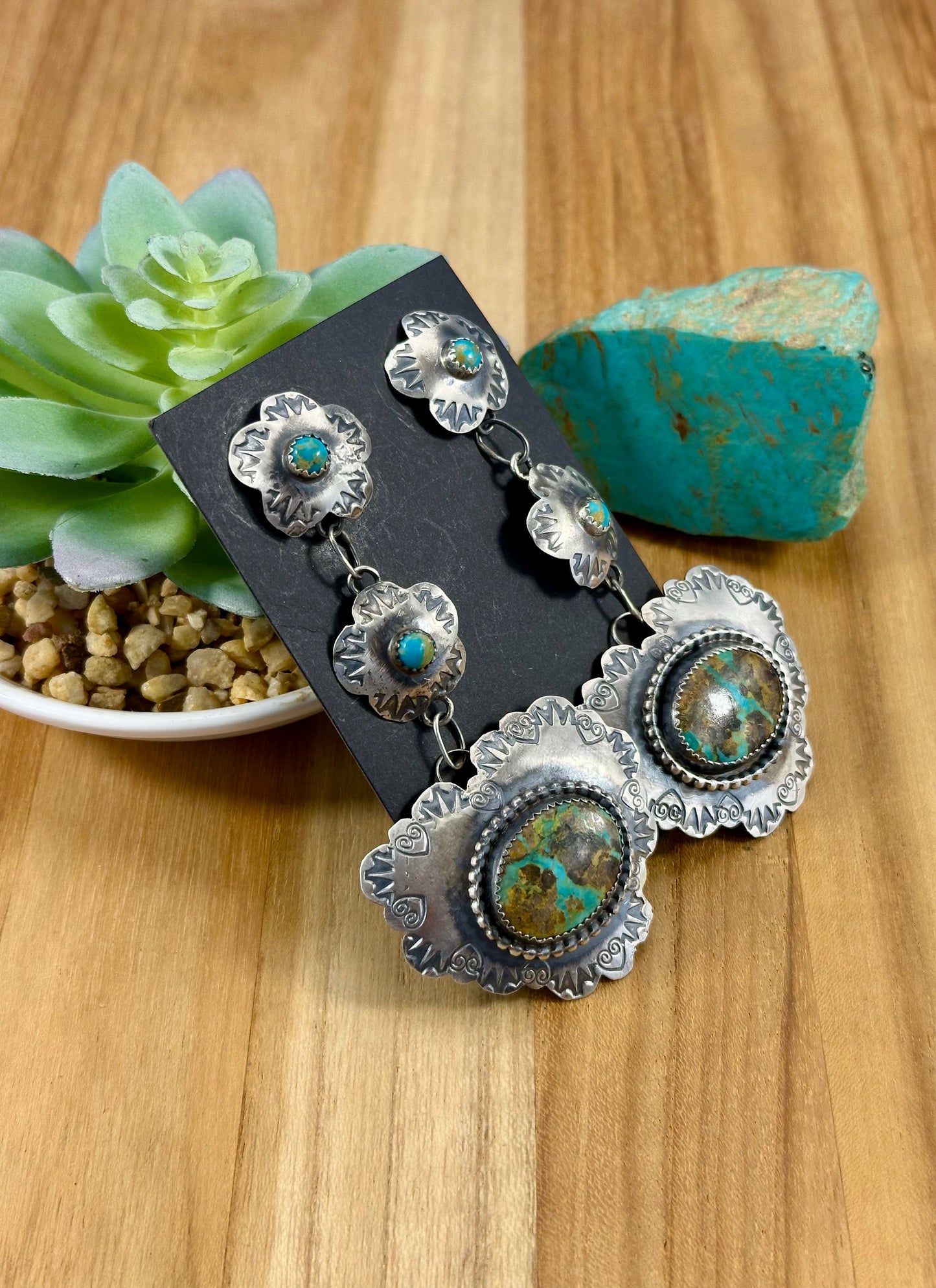 Blackjack & Kingman Turquoise Heart Dangle Earrings