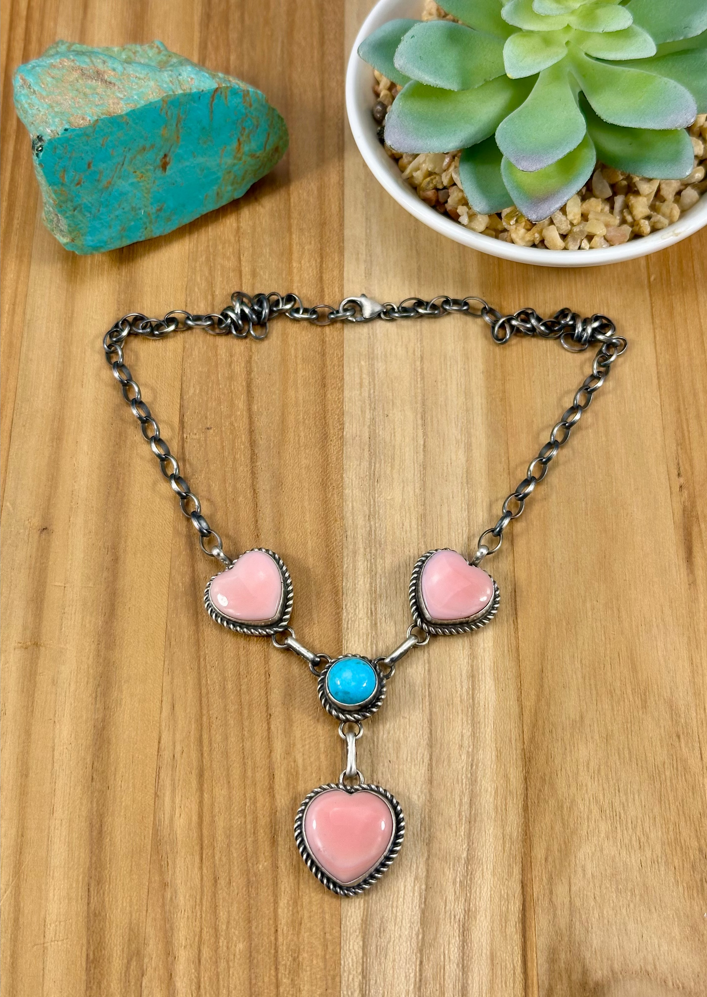 Kingman Turquoise and Pink Conch Mini Lariat Necklace Set