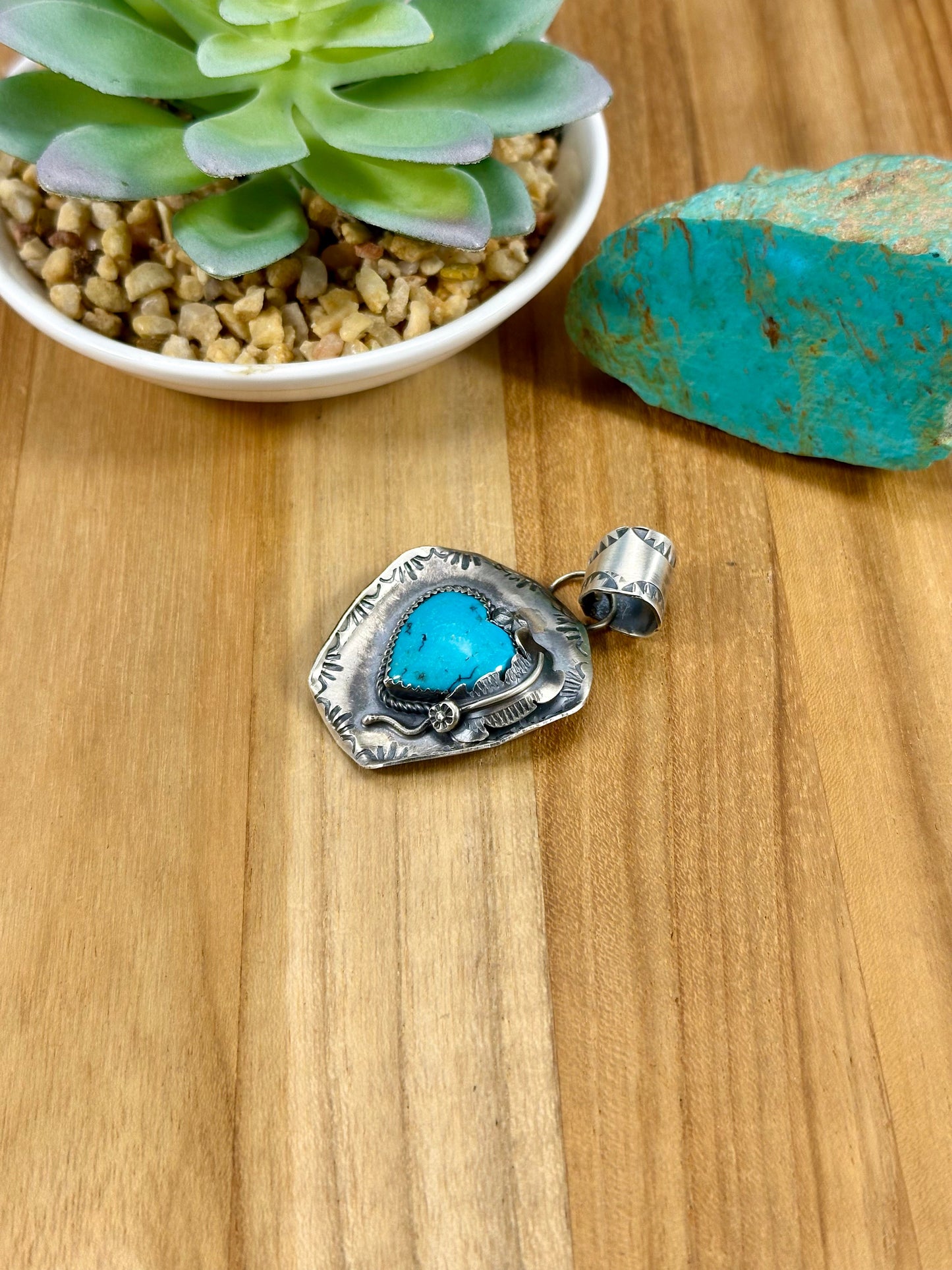 Kingman Turquoise Cowboy Hat Sterling Pendant