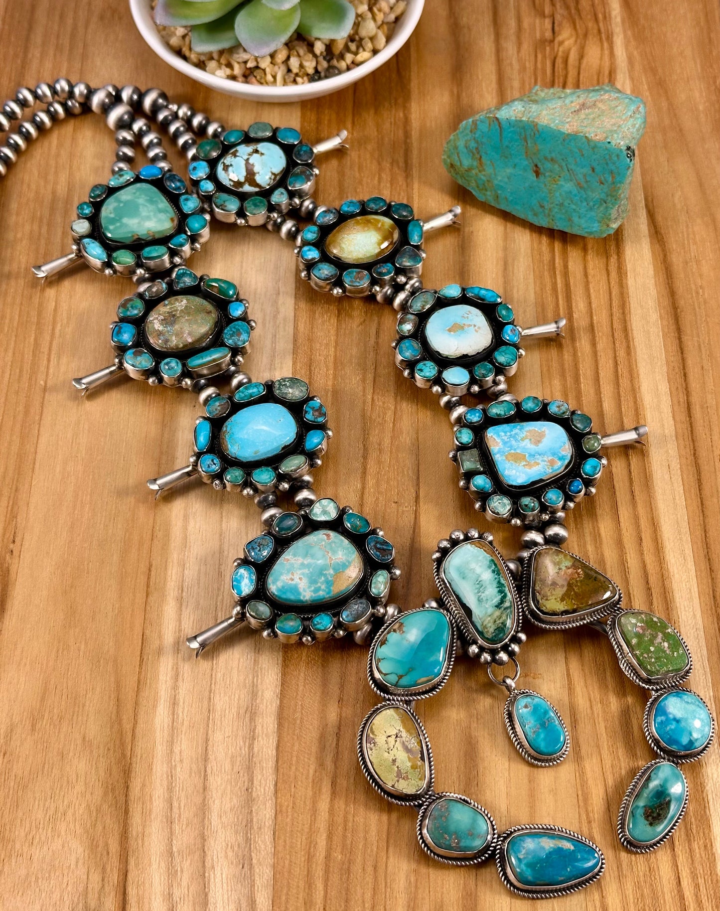 Royston Turquoise Squash Blossom Sterling Necklace