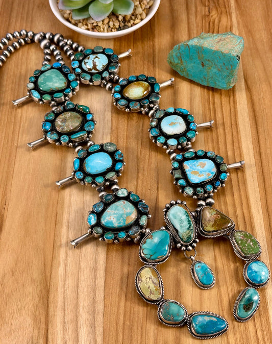 Royston Turquoise Squash Blossom Sterling Necklace