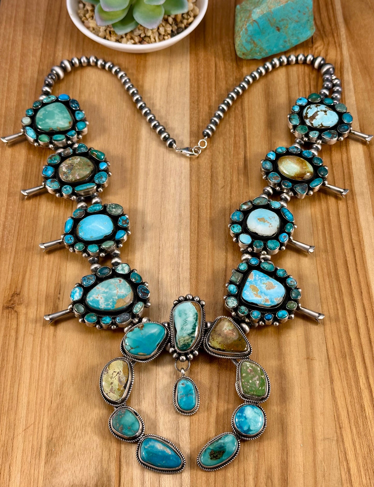 Royston Turquoise Squash Blossom Sterling Necklace