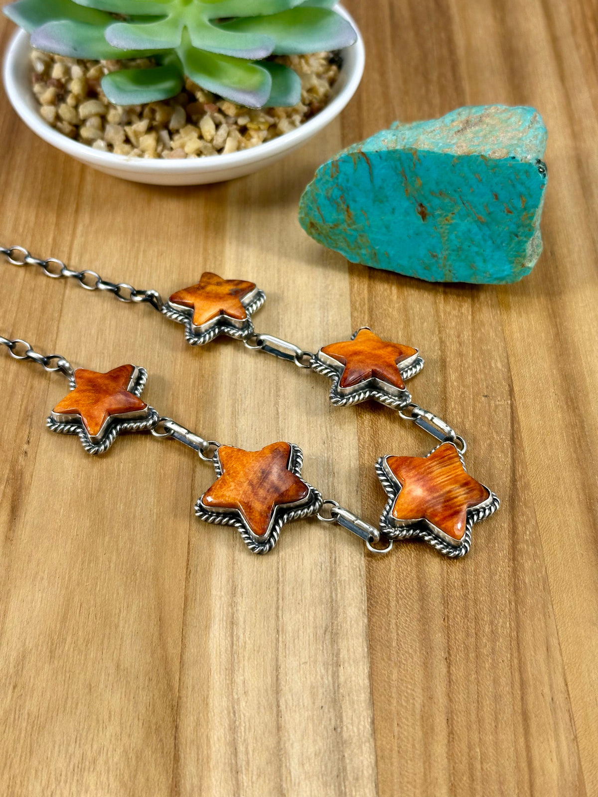 Orange Spiny Star Choker Sterling Necklace