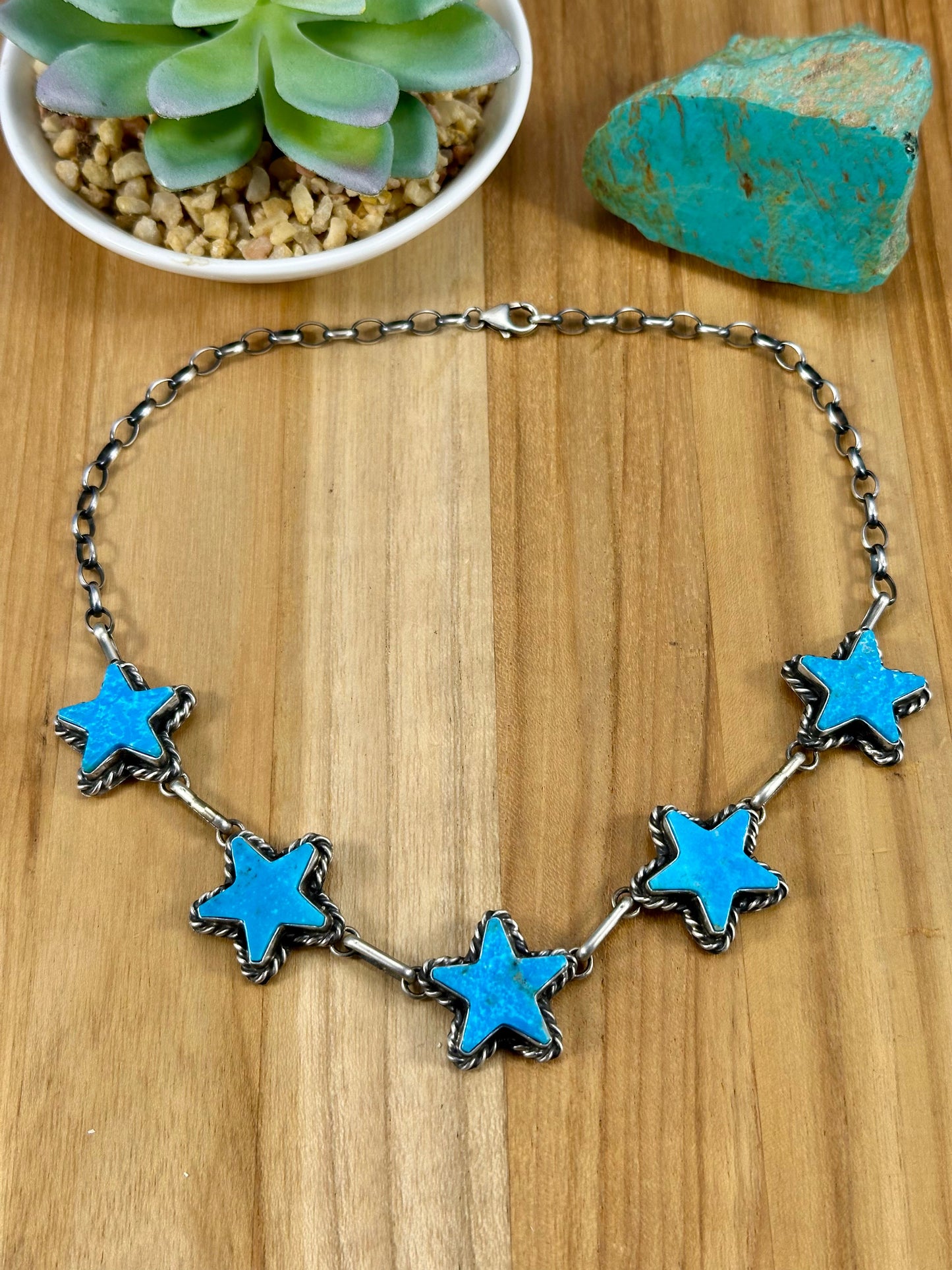 Kingman Turquoise Star Choker Sterling Necklace