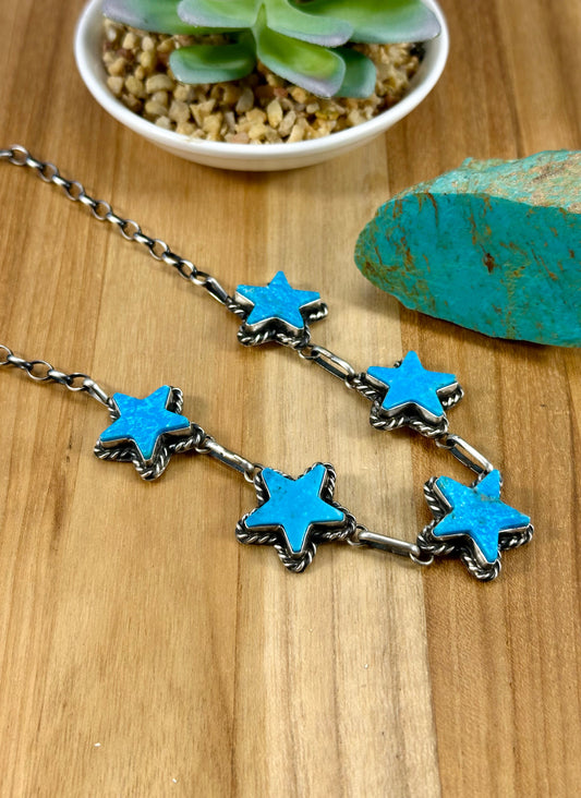 Kingman Turquoise Star Choker Sterling Necklace