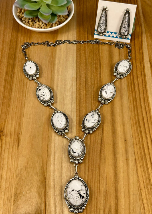White Buffalo Sterling Lariat Necklace Set