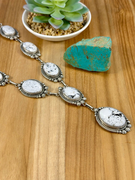 White Buffalo Sterling Lariat Necklace Set