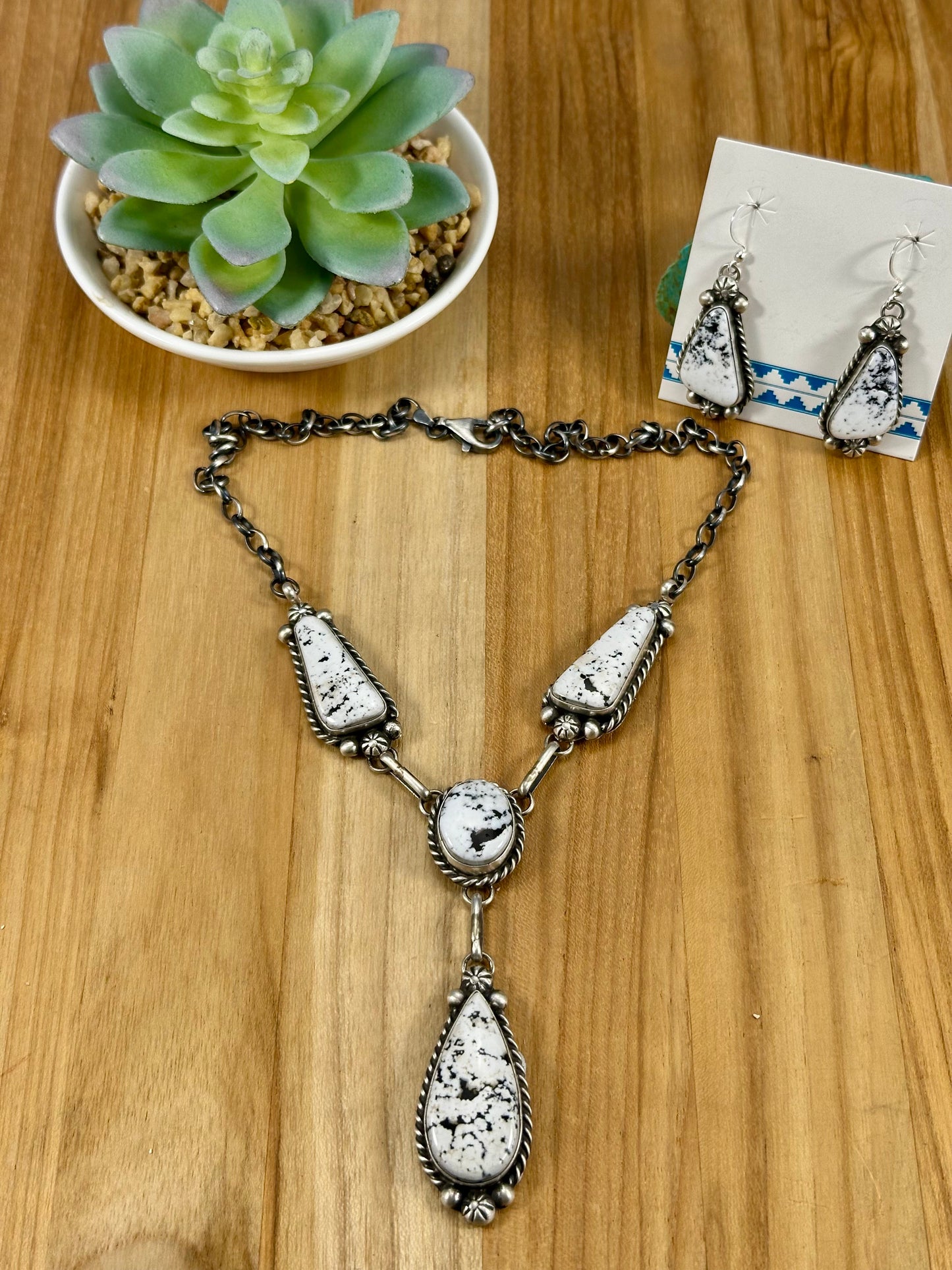 White Buffalo Mini Lariat Sterling Necklace Set