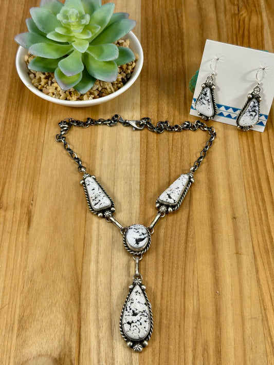 White Buffalo Mini Lariat Sterling Necklace Set