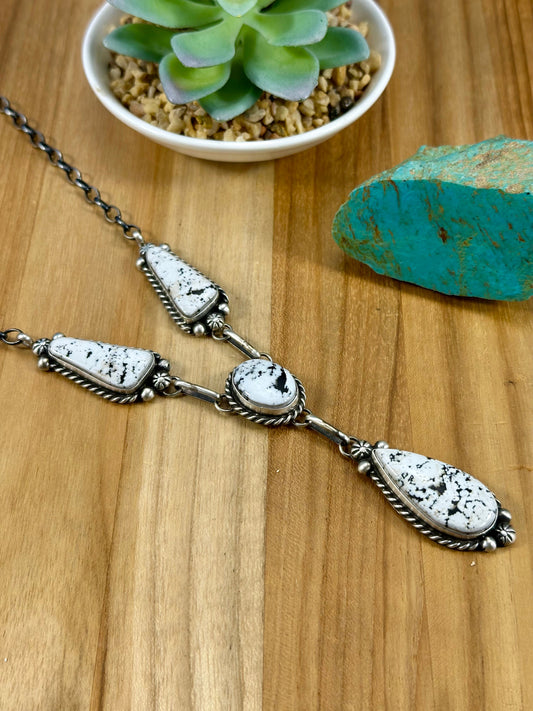 White Buffalo Mini Lariat Sterling Necklace Set