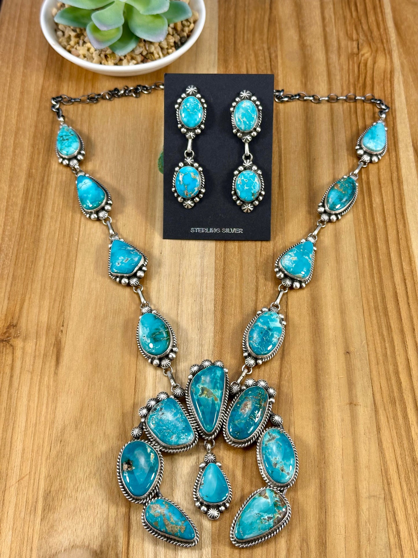 Kingman Turquoise Squash Blossom Necklace Set