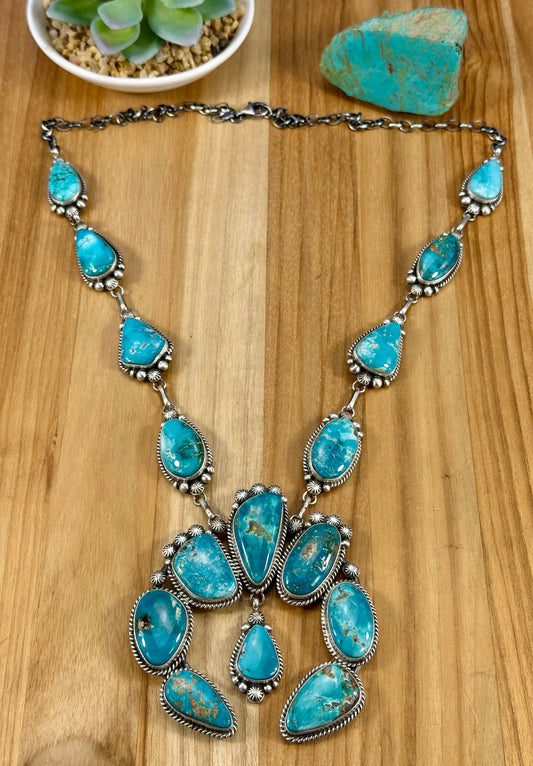 Kingman Turquoise Squash Blossom Necklace Set