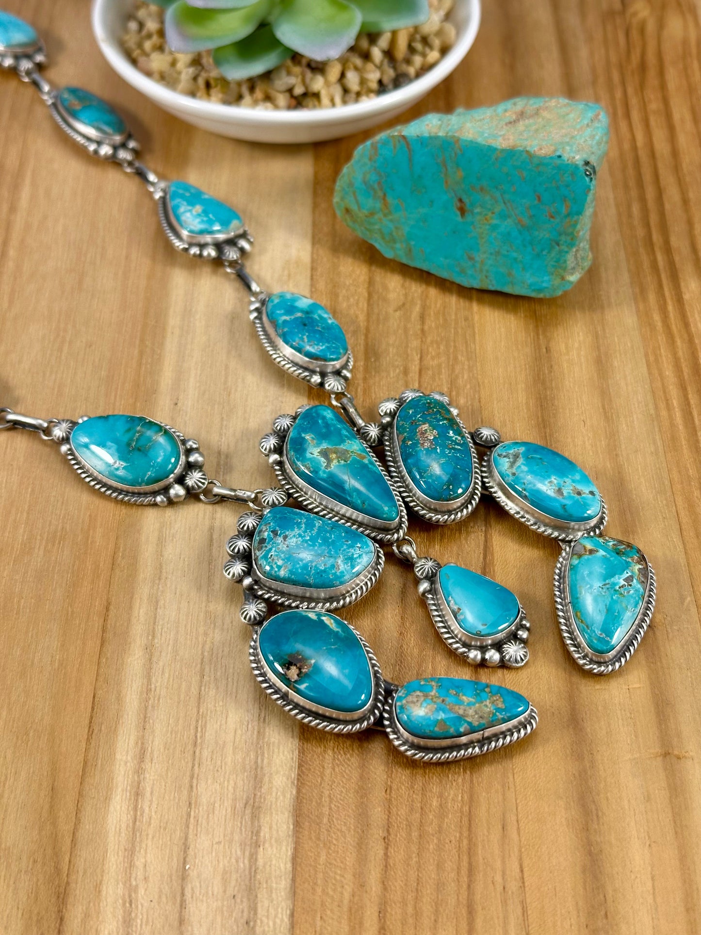 Kingman Turquoise Squash Blossom Necklace Set