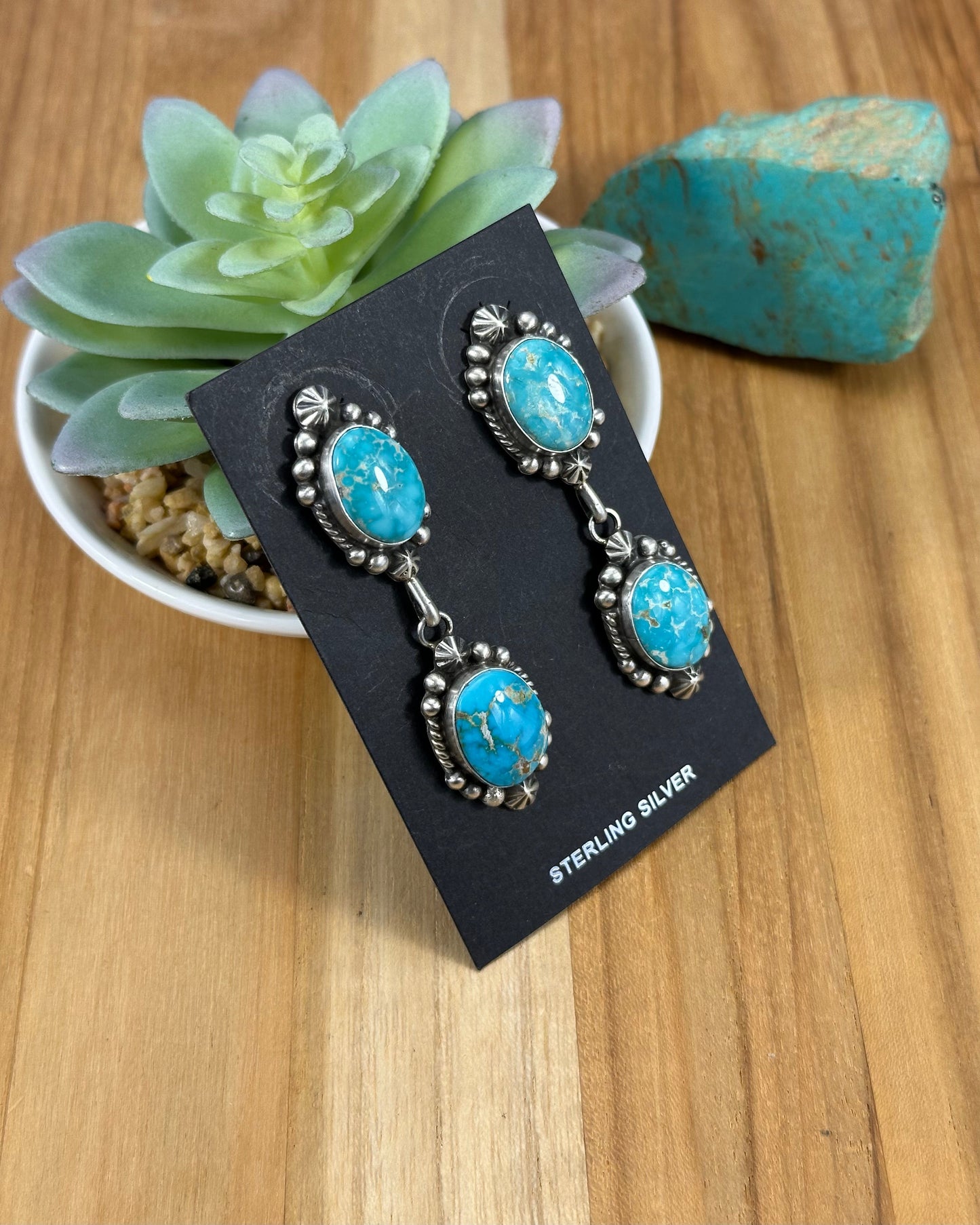 Kingman Turquoise Squash Blossom Necklace Set