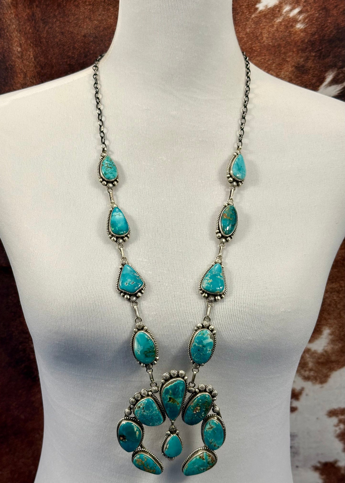 Kingman Turquoise Squash Blossom Necklace Set