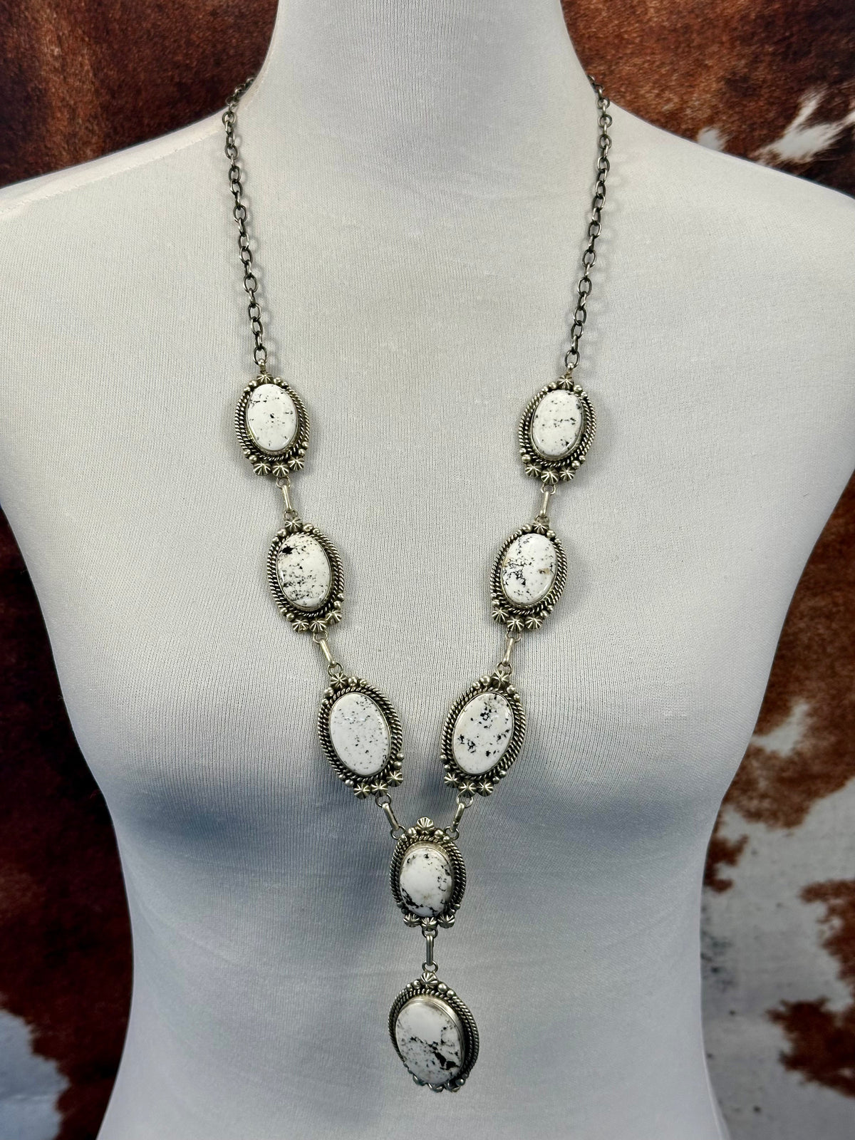 White Buffalo Sterling Lariat Necklace Set