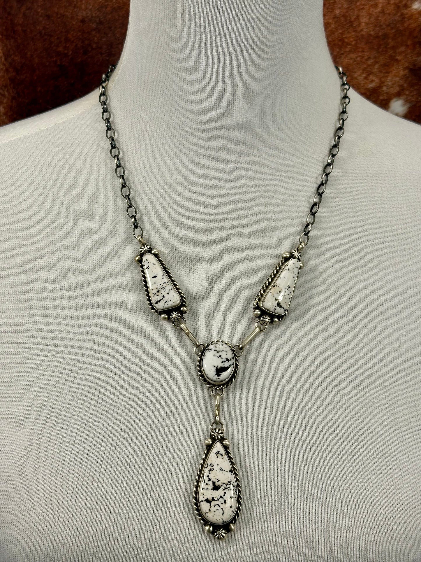 White Buffalo Mini Lariat Sterling Necklace Set