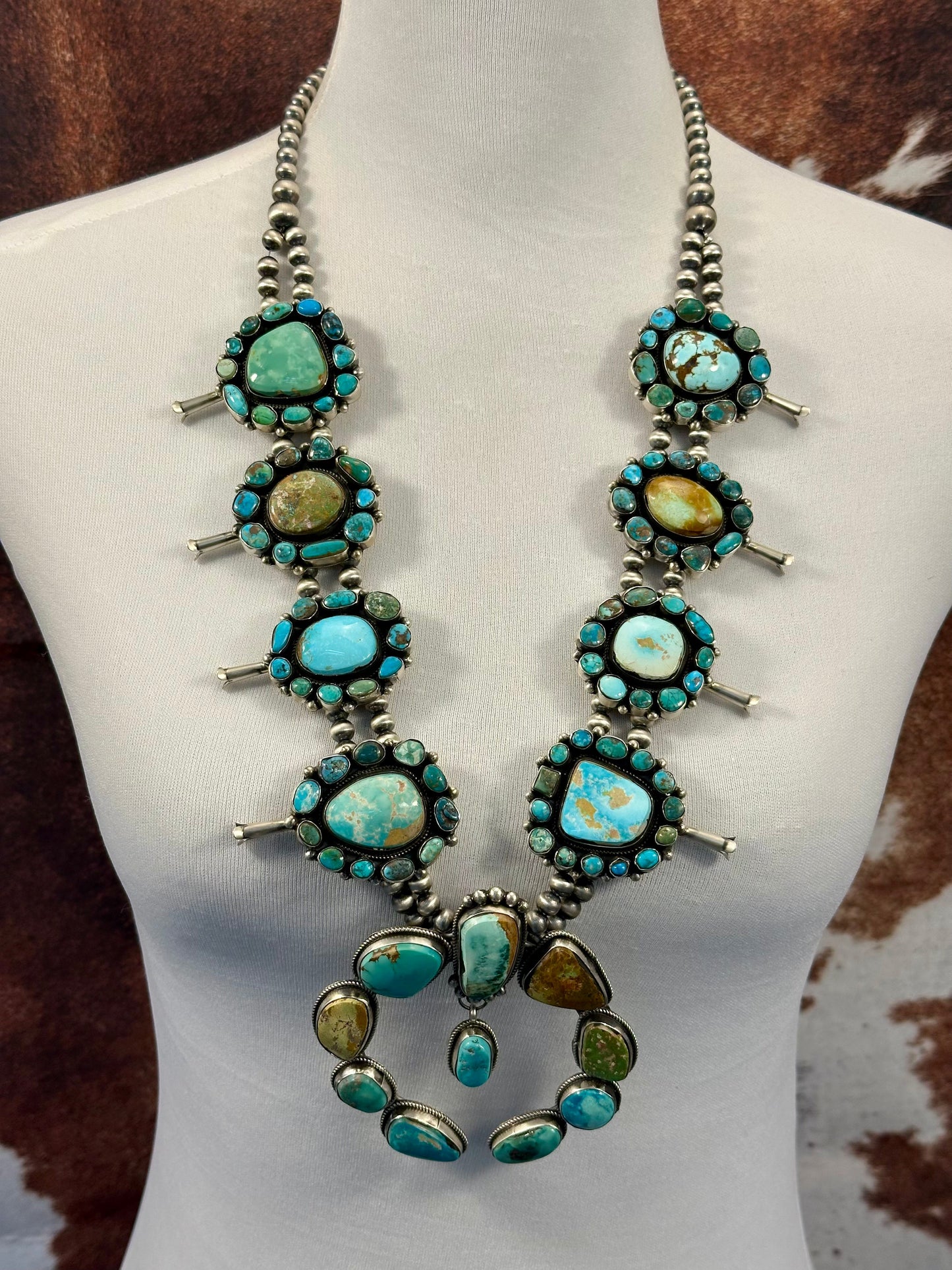 Royston Turquoise Squash Blossom Sterling Necklace