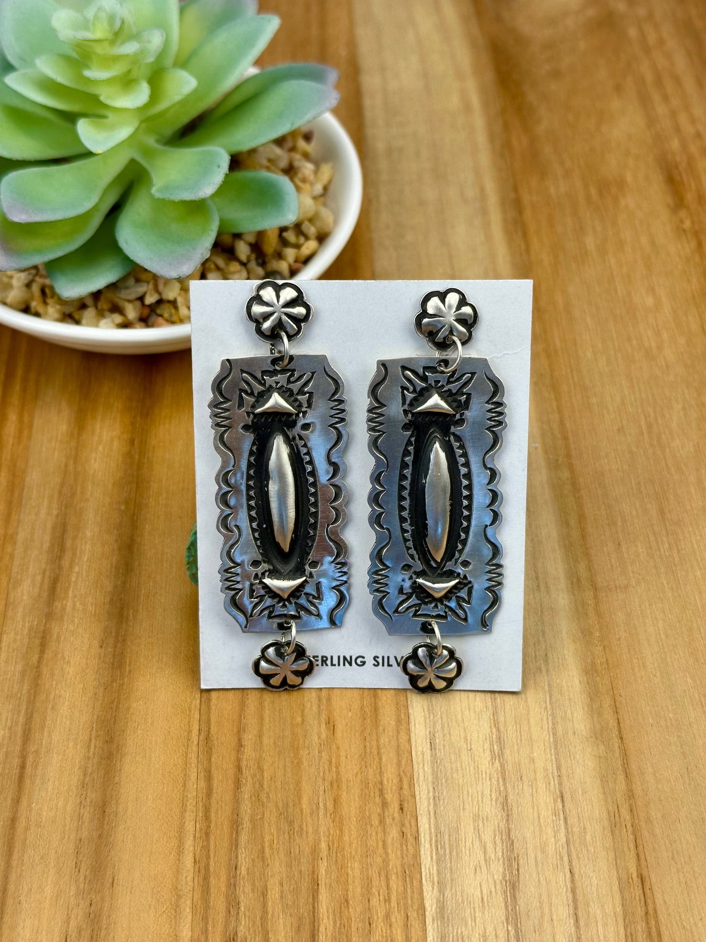 Sterling Silver Rectangle Stamped Earrings