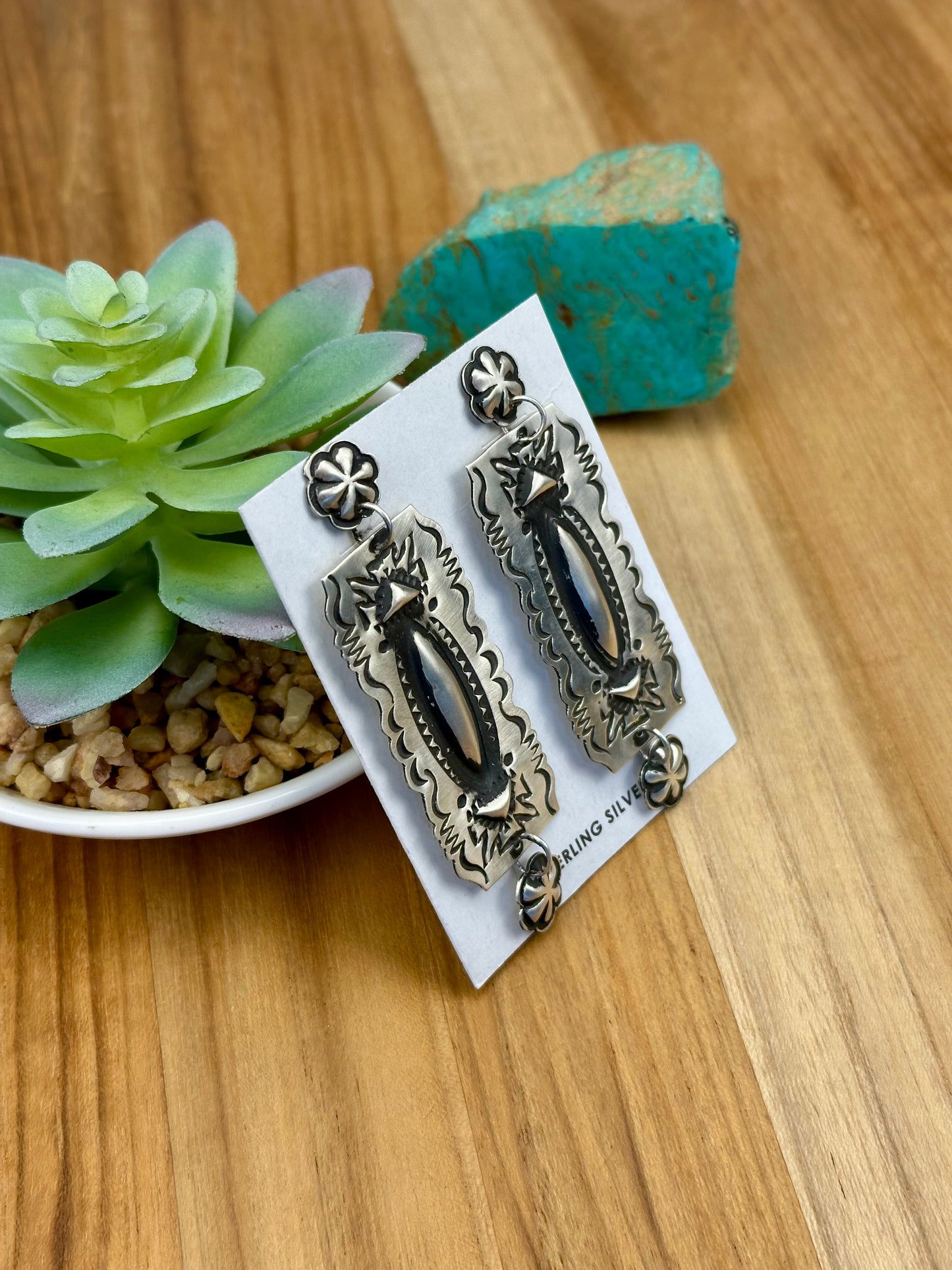 Sterling Silver Rectangle Stamped Earrings