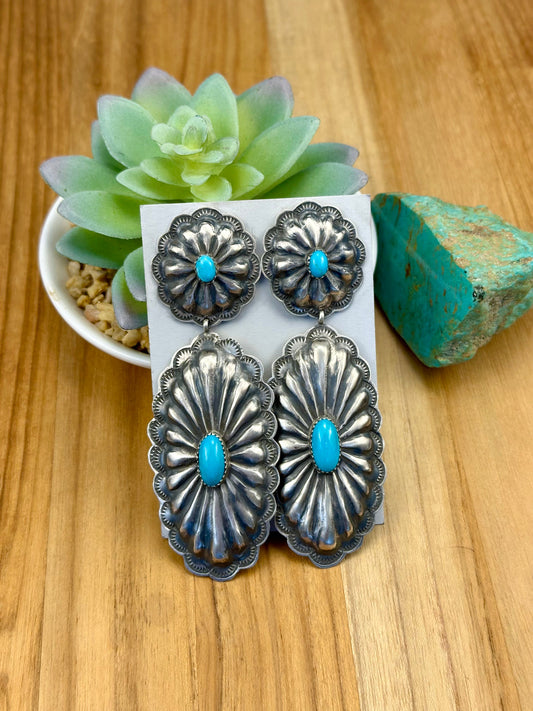Kingman Turquoise Concho Sterling Earring