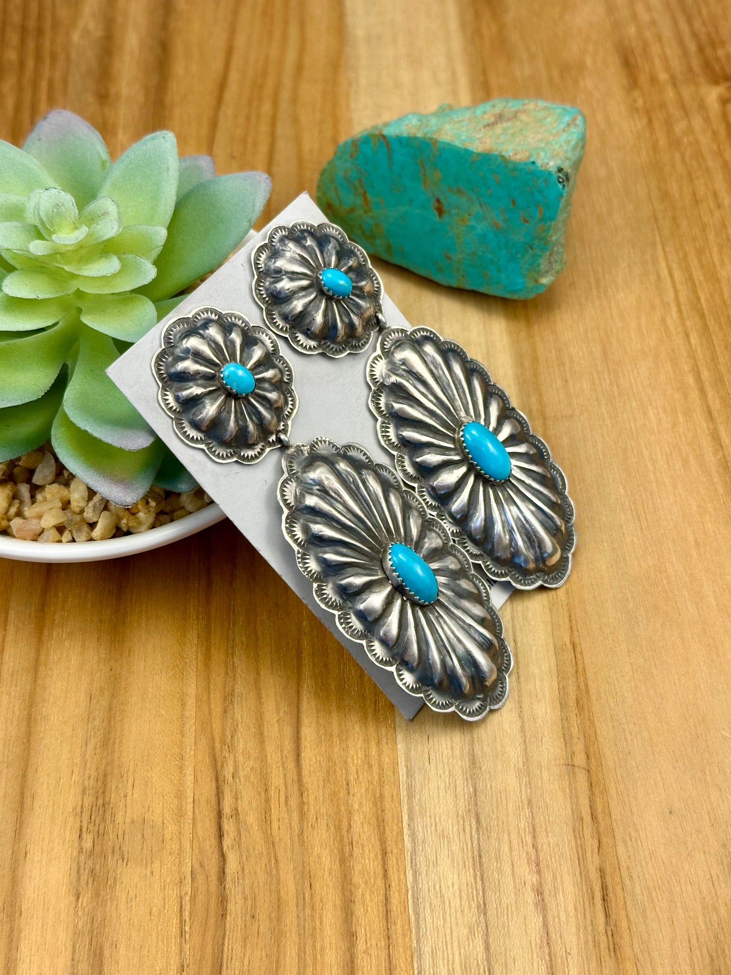 Kingman Turquoise Concho Sterling Earring