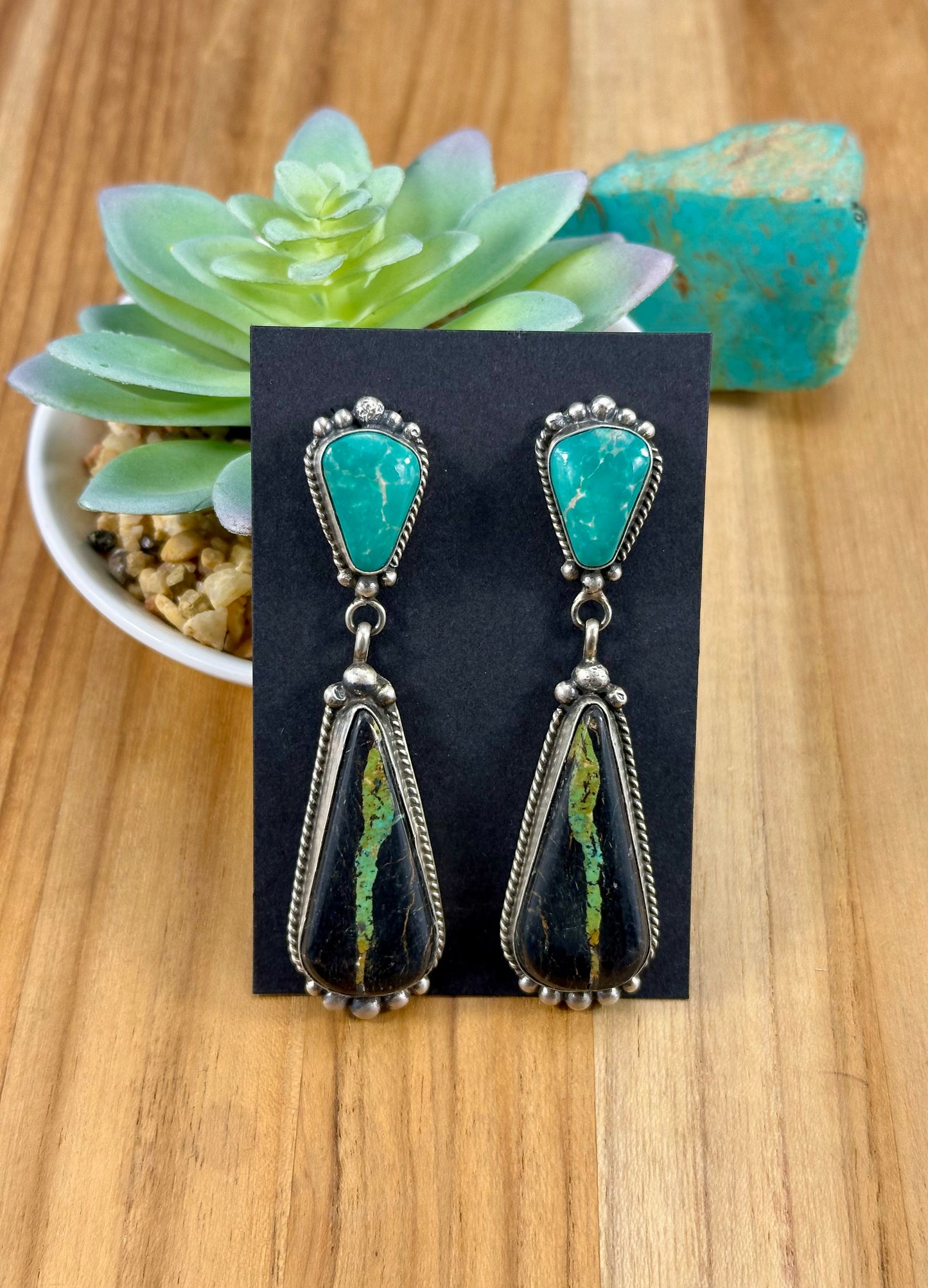 Black Jack 2 Stone Dangle Earrings