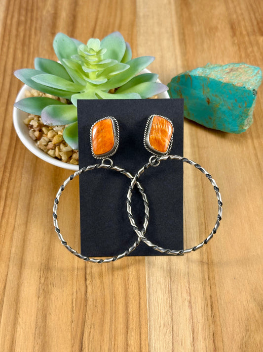 Orange Spiny Sterling Hoop Earrings