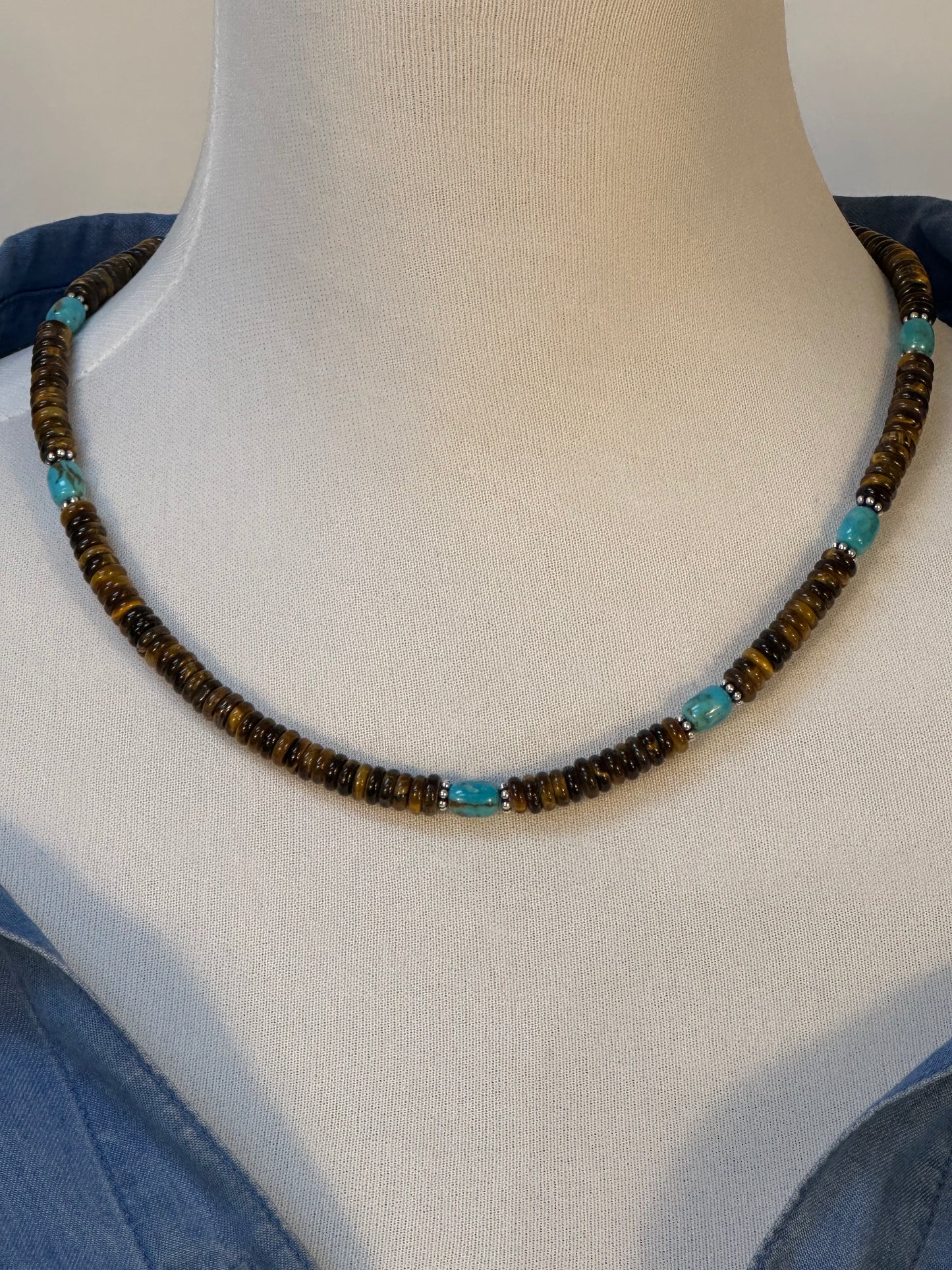 Tiger Eye and Kingman Bead Necklace